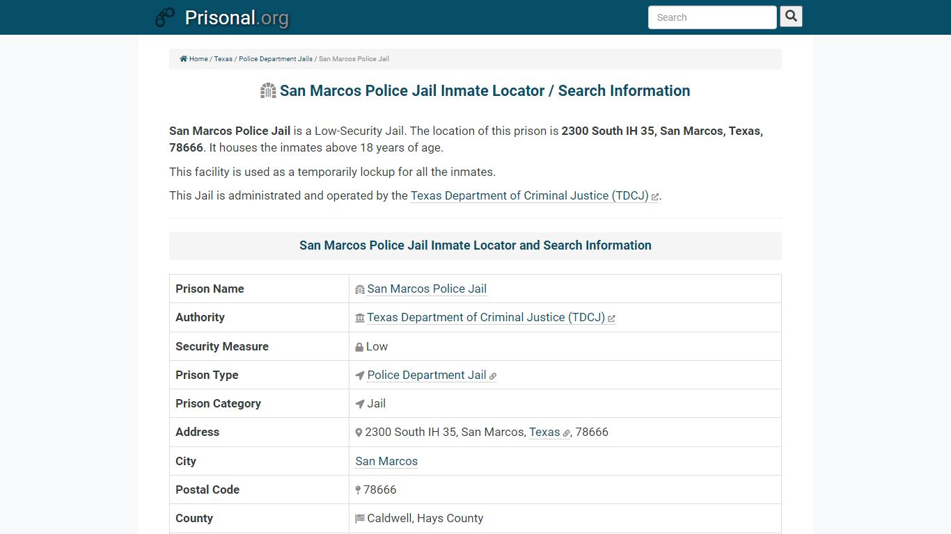 San Marcos Police Jail-Inmate Locator/Search Info, Phone ...